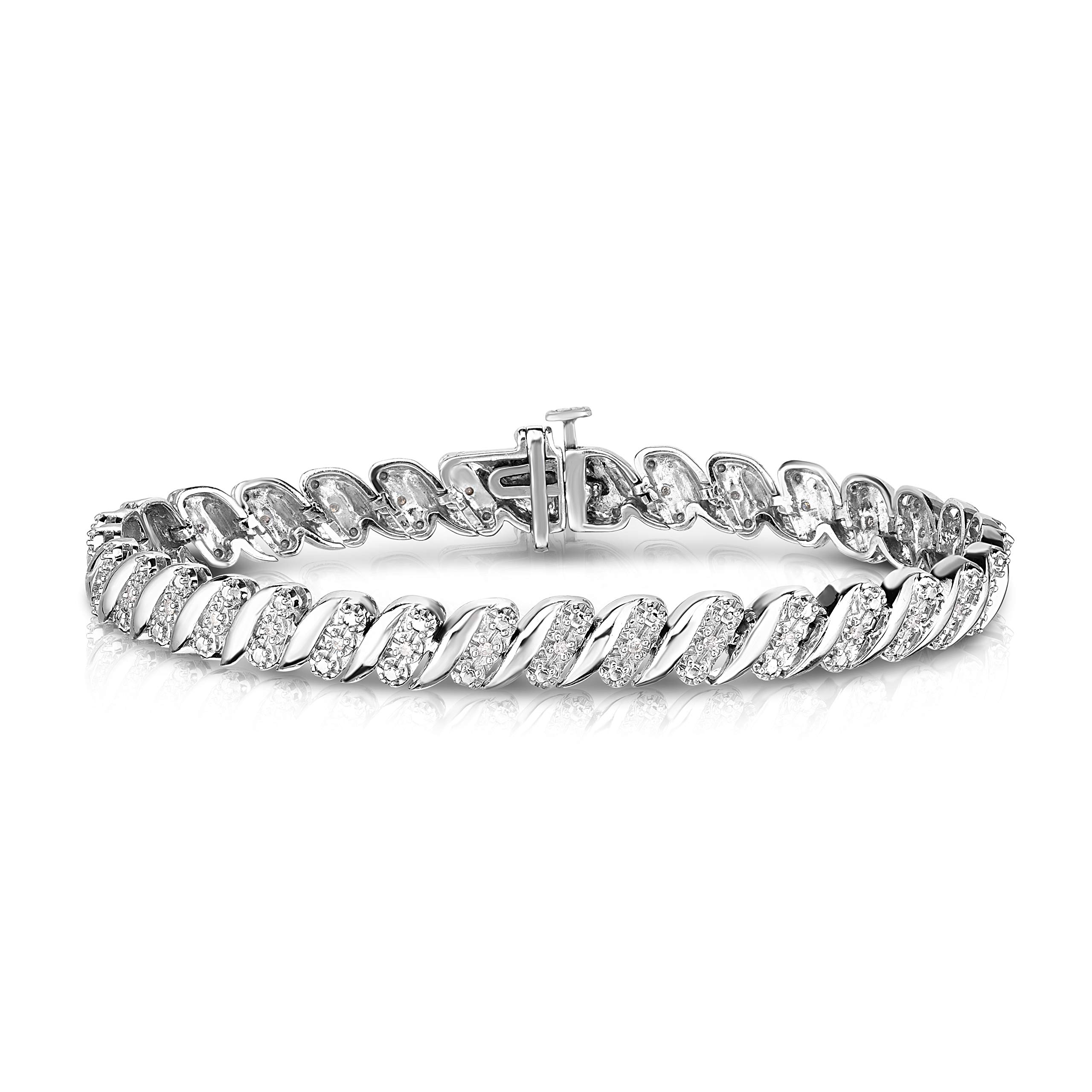 NATALIA DRAKE 1/4 Cttw Wave Link Diamond Tennis Bracelet for Women in Rhodium Plated 925 Sterling Silver Color I-J/Clarity I2-I3