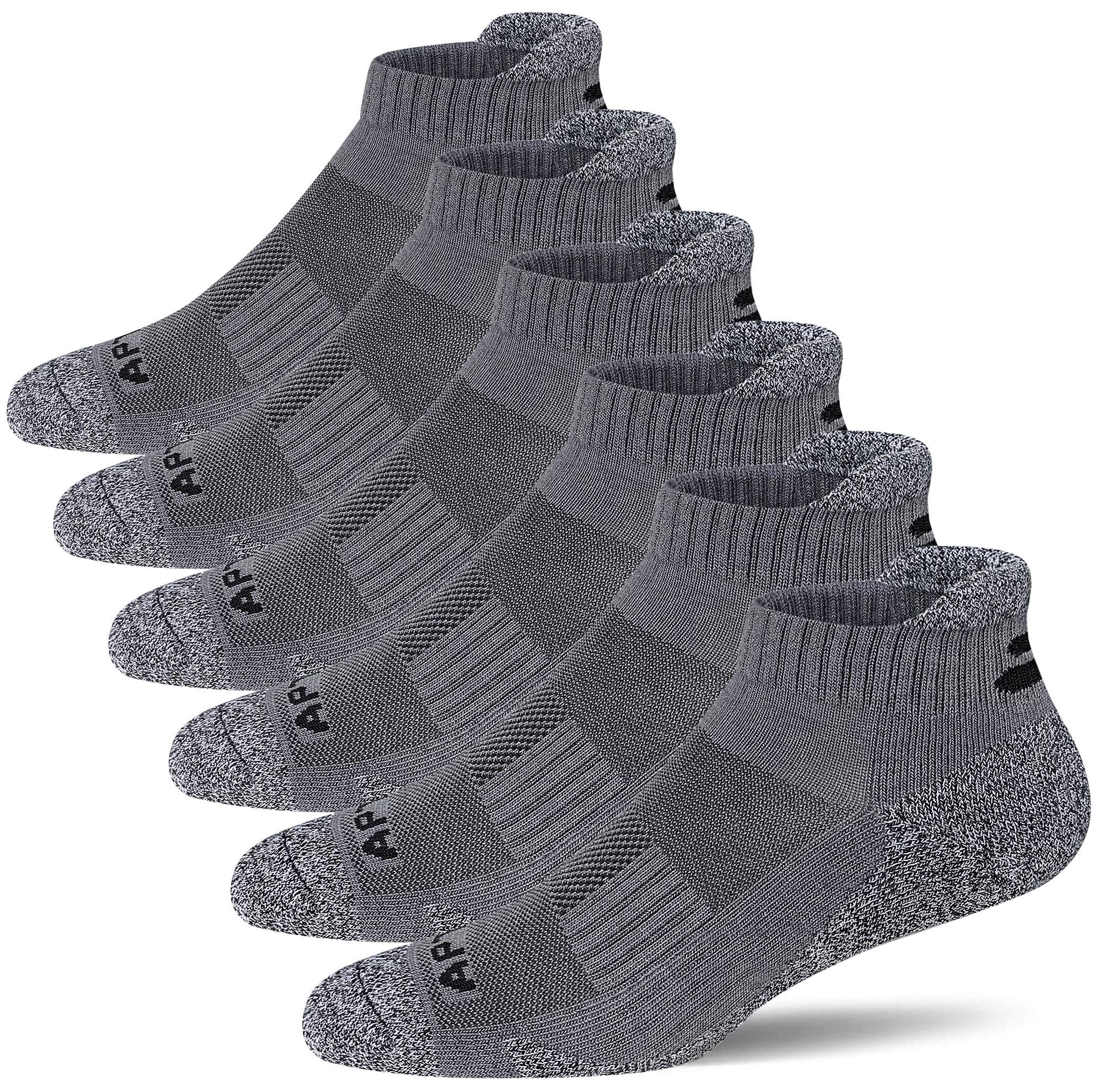 APTYID Men's Performance Cushion Ankle Athletic Running Socks, Dark Gray, Size 9-12, 6 Pairs