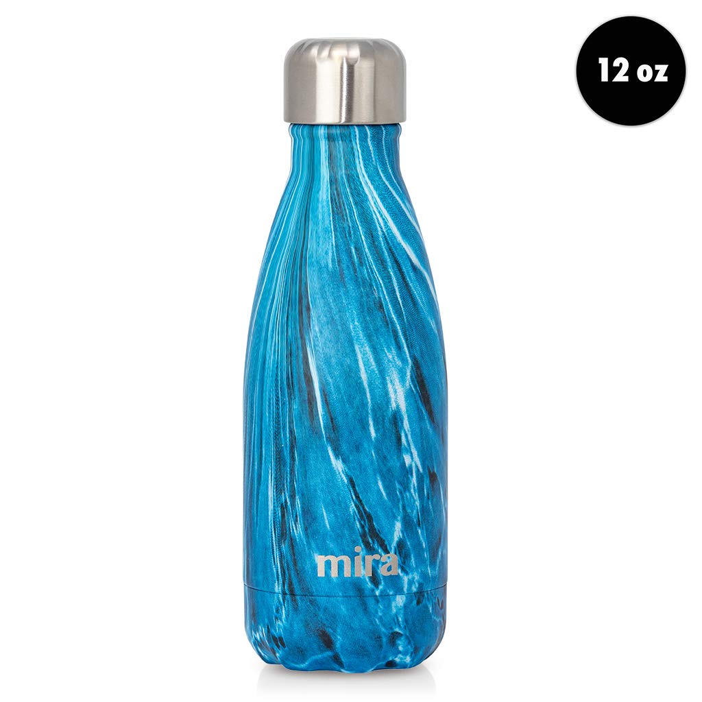 MIRA 12 oz Stainless Steel Vacuum Insulated Kids Water Bottle - Double Walled Cola Shape Thermos - 24 Hours Cold, 12 Hours Hot - Reusable Metal Water Bottle - Leak-Proof Sports Flask - Dynamic Blue