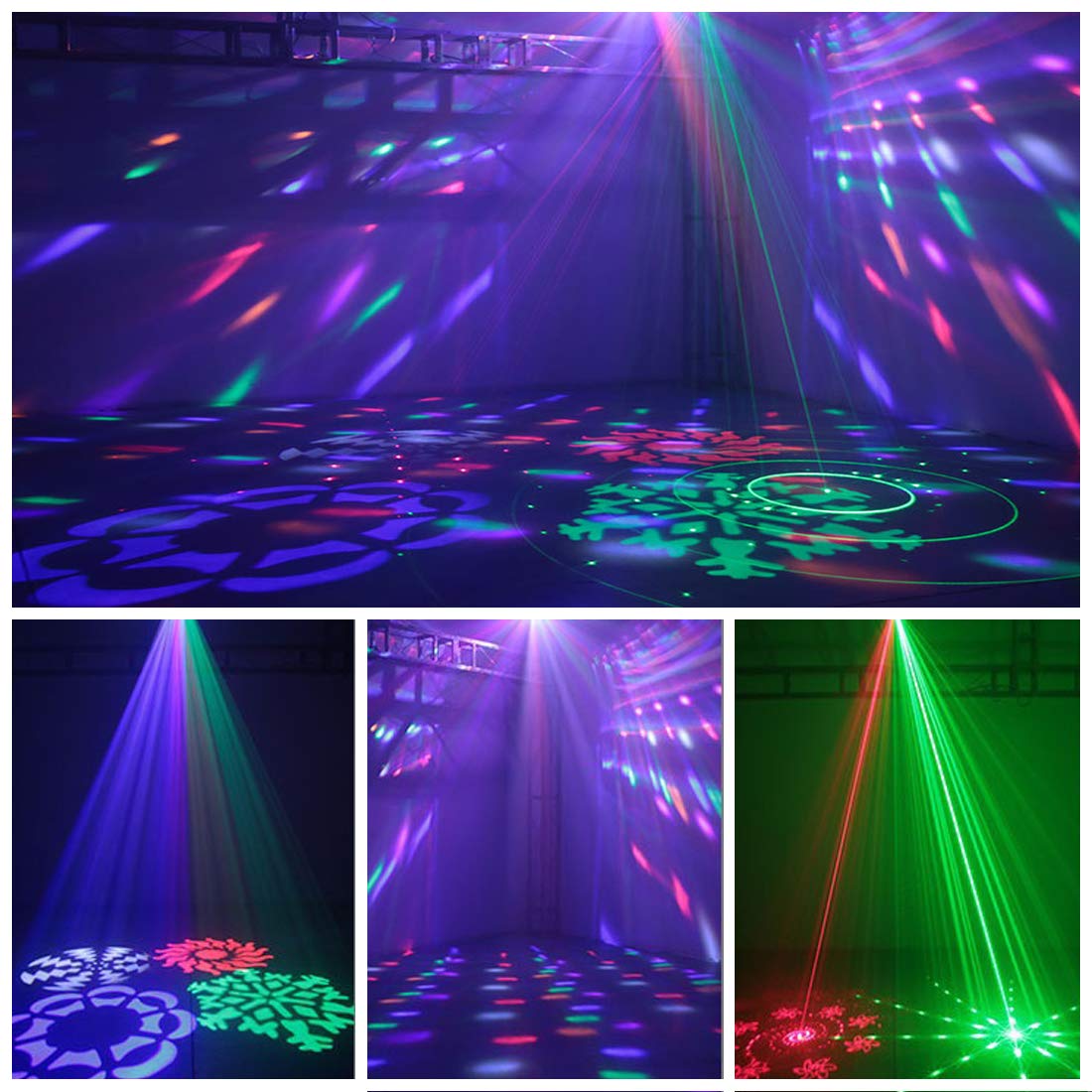 DJ Lights,MARYGEL 4 in 1 Mixed Effect Sound Activated Stage Lights RGBW LED Pattern Lights Strobe Light by Remote and DMX Control for Dancing Club Disco Party Wedding Birthday Christmas(Black)