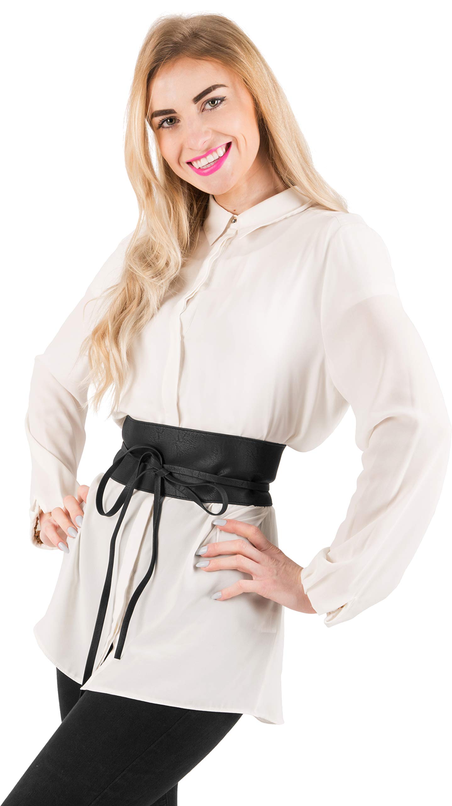 BlackButterfly Obi Waist Band Self Knot Tie Up Cinch Belt (Black, One Size)