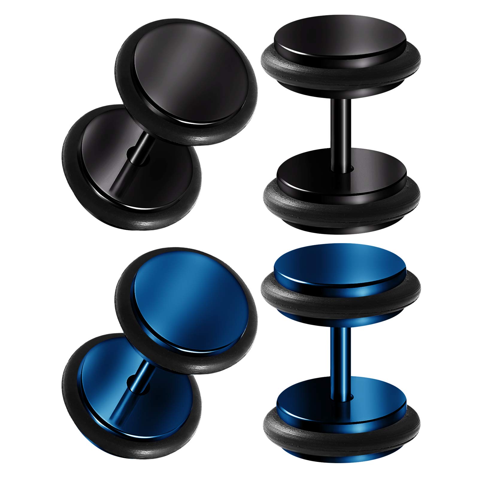 BIG GAUGES 2 Pairs Black Anodized 16g Gauge 1.2mm 0g (8mm) Dark Blue Fake Plugs O-Rings Piercing Cheater Illusion Ear Lobe Plugs BG3272