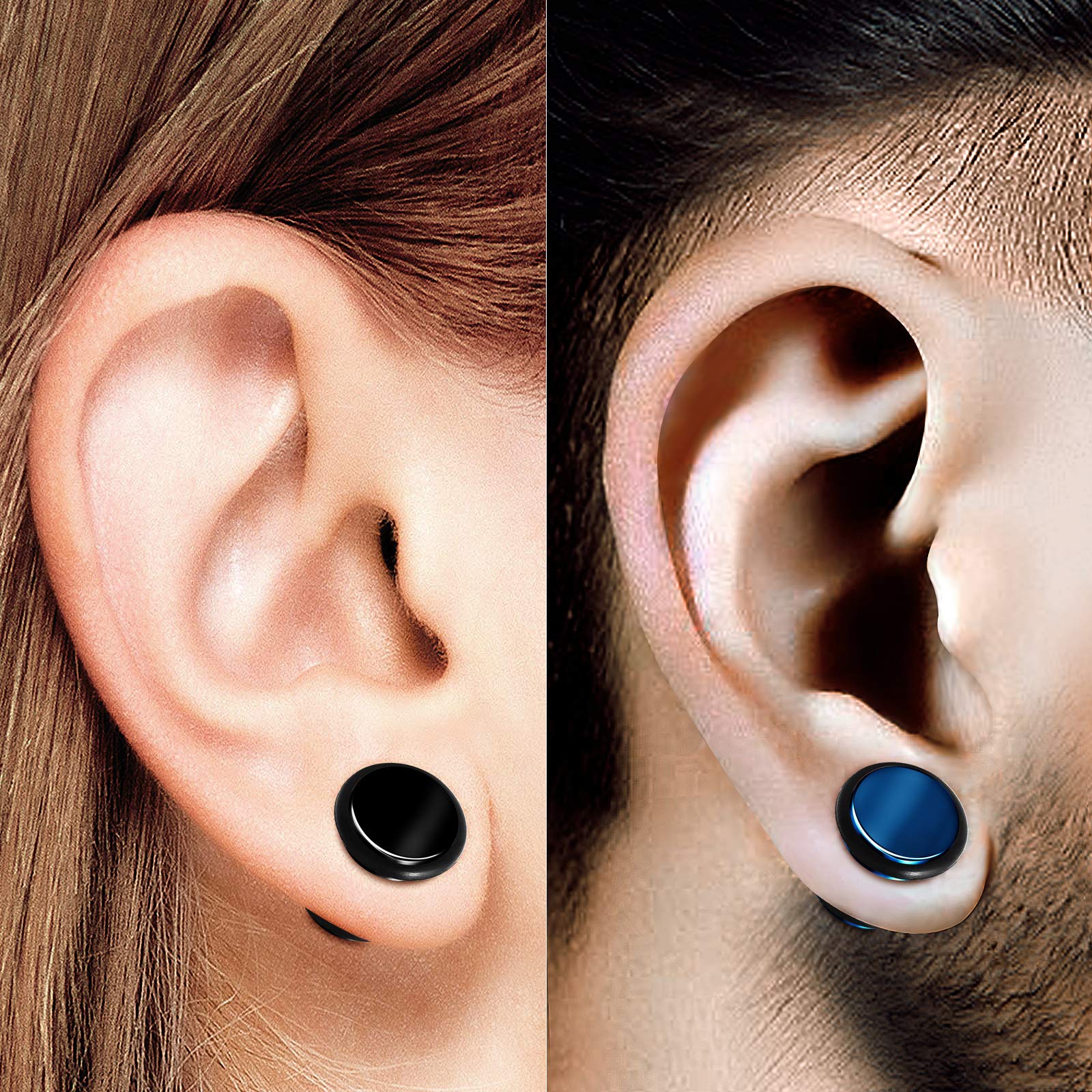 BIG GAUGES 2 Pairs Black Anodized 16g Gauge 1.2mm 0g (8mm) Dark Blue Fake Plugs O-Rings Piercing Cheater Illusion Ear Lobe Plugs BG3272