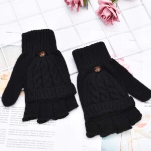 Bememo 2 Pairs Convertible Mittens for Women, Women's Fingerless Gloves with Mitten Cover Winter Knitted Convertible Gloves with Buttoned Thumb Cover