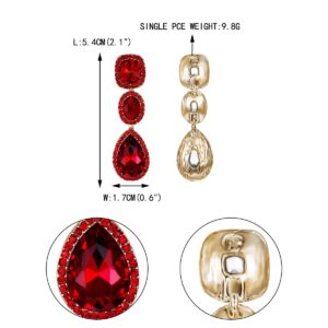 EVER FAITH Women's Crystal Gorgeous Party Square Oval Teardrop Dangle Earrings Red Gold-Tone