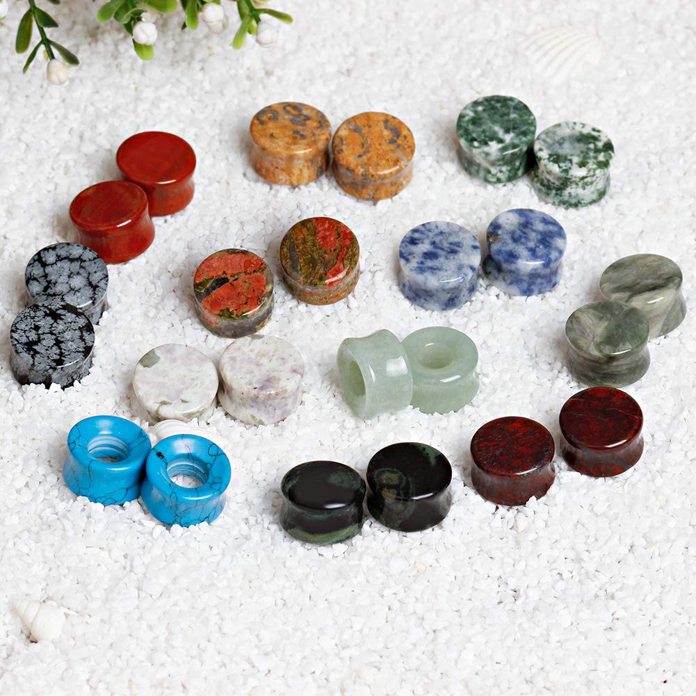 TBOSEN 24 pcs Mixed Stone Ear Plugs Tunnels Double Flare Saddle Stretching Gauges Expander Body Piercing Set Gauge 2g - 5/8 inch