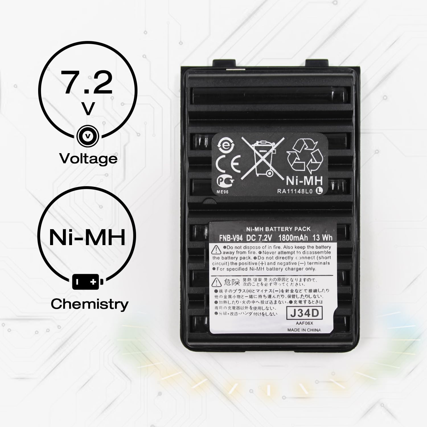 elxjar 7.2V 1800mAh Ni-MH Battery Pack Replacement for Yaesu/Vertex Radios FNB-83 FNB-V94 FNB-V57 FNB-64 FT-60R VX-150 VX-160 VX-170 VX-180 VX-410 VX-420 VX-420A FT-270 Two-Way Radio