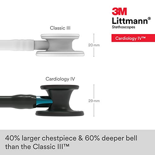 3M Littmann Cardiology IV Diagnostic Stethoscope, 6201, More Than 2X as Loud*, Weighs Less**, Stainless Steel Black-Finish Chestpiece, 27" Black Tube, Blue Stem, and Black Headset