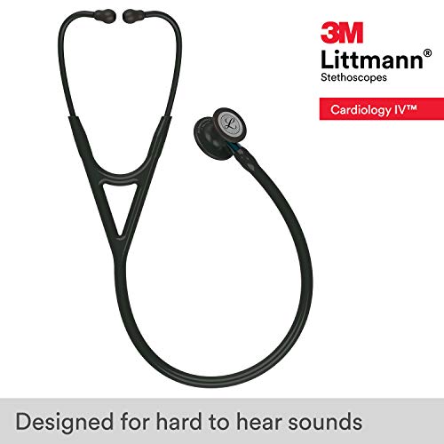 3M Littmann Cardiology IV Diagnostic Stethoscope, 6201, More Than 2X as Loud*, Weighs Less**, Stainless Steel Black-Finish Chestpiece, 27" Black Tube, Blue Stem, and Black Headset