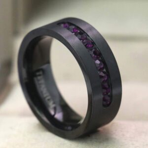 Two Rings His Hers Wedding Ring Sets Couples Matching Rings Women's 2pc Black Gold Filled Amethyst CZ Wedding Engagement Ring Bridal Sets Men's Titanium Wedding Band