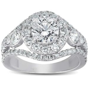 2 ct Halo Diamond Multi Row Engagement Ring 14k White Gold - Size 7