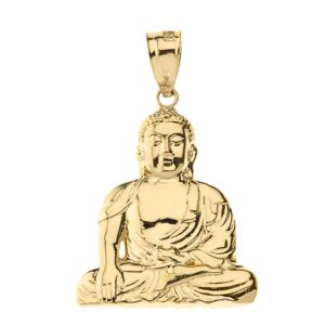 elegant 14k yellow gold buddhism buddhist meditation zen buddha pendant (1.37")