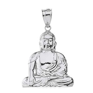 Elegant 10k White Gold Buddhism Buddhist Meditation Zen Buddha Pendant (1.37")