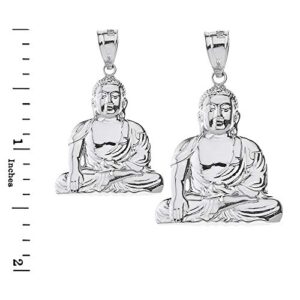 Elegant 10k White Gold Buddhism Buddhist Meditation Zen Buddha Pendant (1.37")