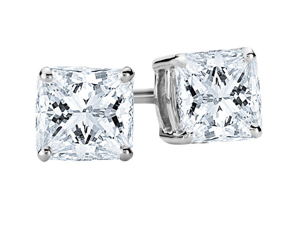 Houston Diamond District 1/2 0.5 Carat Princess Cut Stud Earrings Earth-mined 14K White Gold (I-J I1-I2)