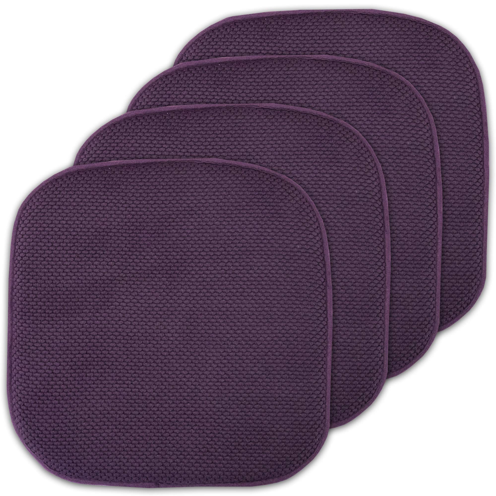 Sweet Home Collection Cushion Memory Foam Chair Pads Honeycomb Nonslip Back Seat Cover 16" x 16" 4 Pack Eggplant Purple