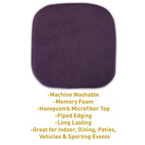 Sweet Home Collection Cushion Memory Foam Chair Pads Honeycomb Nonslip Back Seat Cover 16" x 16" 4 Pack Eggplant Purple