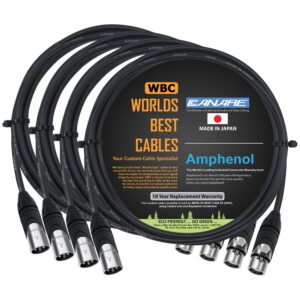 WORLDS BEST CABLES 4 Units - 5 Foot - Canare L-4E6S, Star Quad Balanced Male to Female Microphone Cables with Amphenol AX3M & AX3F Silver XLR Connectors - CUSTOM MADE