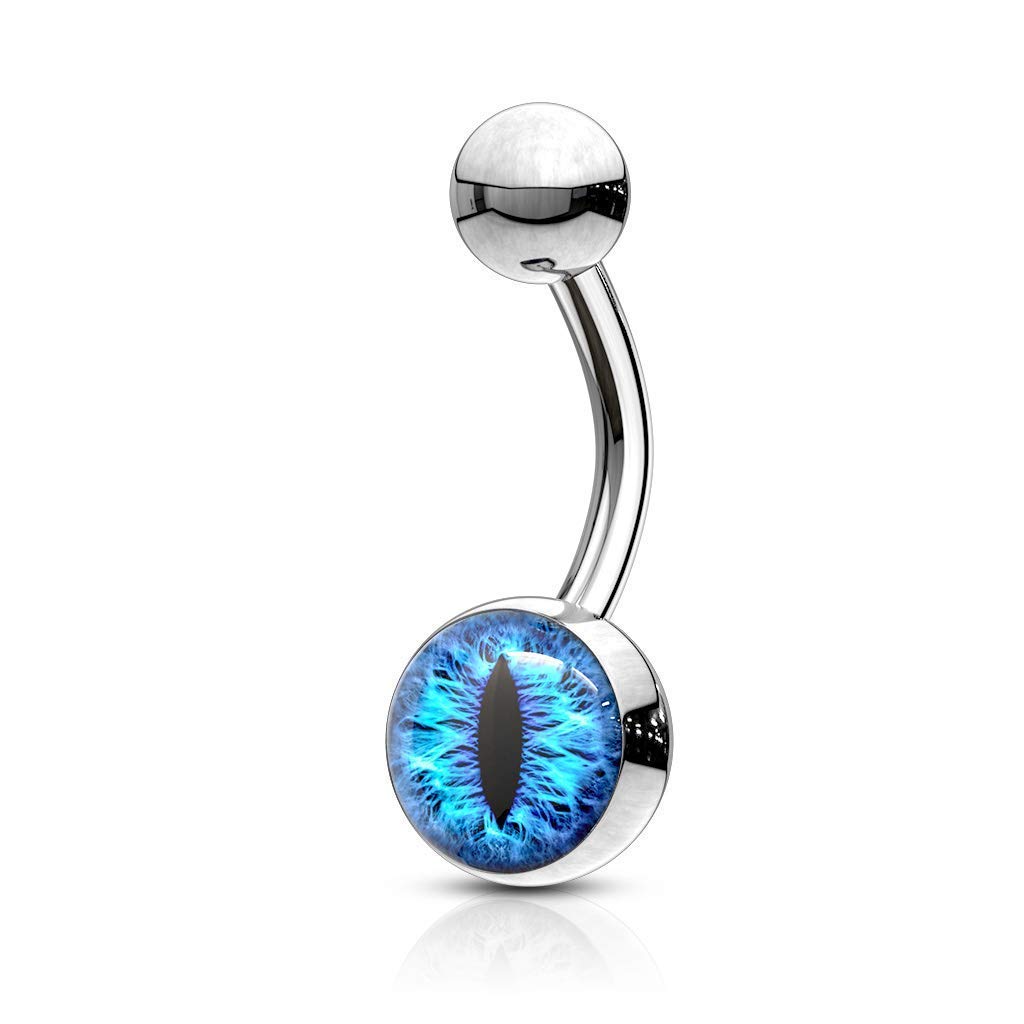 Covet Jewelry Snake Eye Inlaid 316L Surgical Steel Belly Button Navel Rings (Blue)