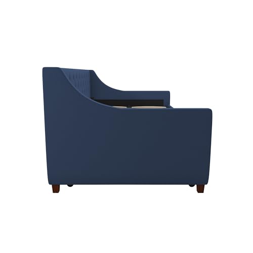 Novogratz Her Majesty Upholstered Daybed with Trundle, Twin Size Frame, Blue Linen