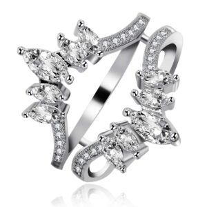 uloveido white gold plated marquise cubic zirconia wedding band engagement promise rings guard enhancer for women (silver,size 8) y445