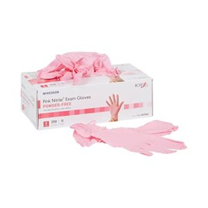 mckesson pink nitrile exam gloves - powder-free, latex-free, ambidextrous, textured fingertips, non-sterile - size large, 250 count, 1 box