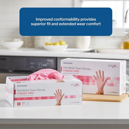 McKesson Pink Nitrile Exam Gloves - Powder-Free, Latex-Free, Ambidextrous, Textured Fingertips, Non-Sterile - Size Large, 250 Count, 1 Box