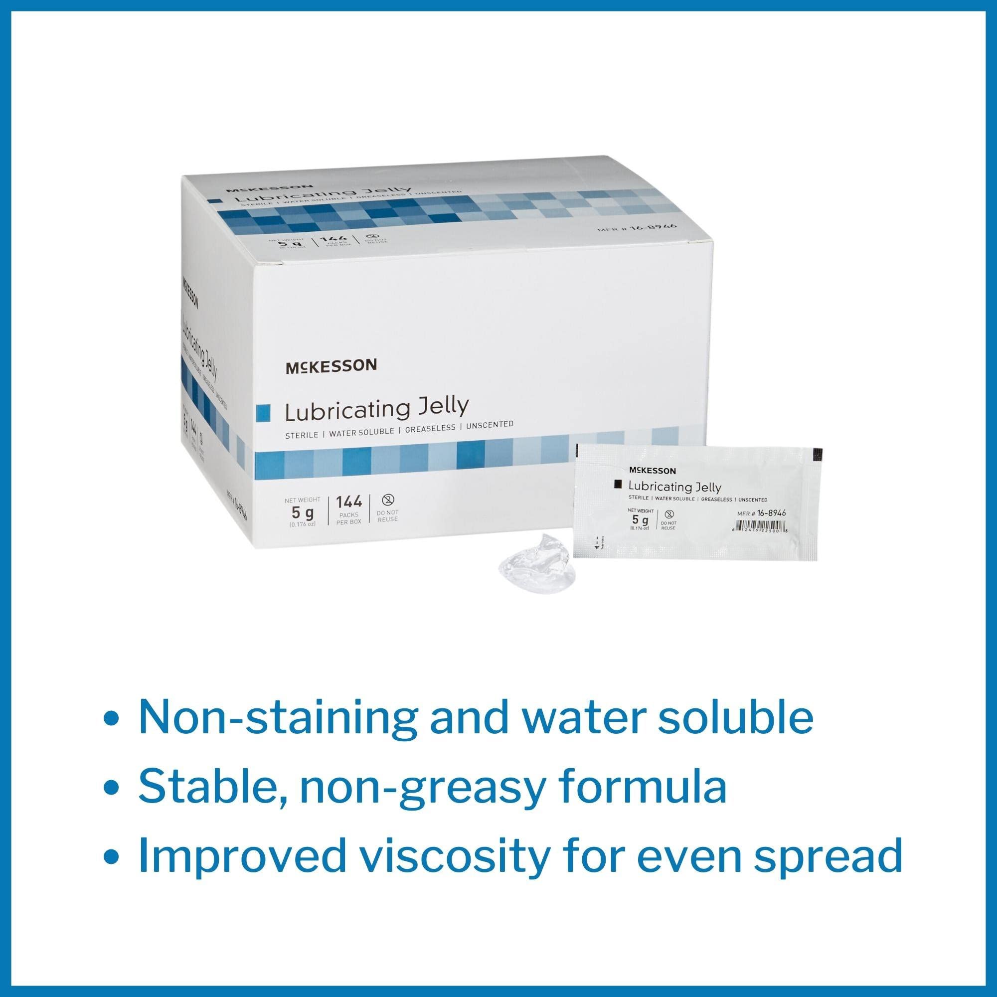 McKesson Lubricating Jelly - Water Based Non-Sticky, Non-Greasy Lubricant Gel - Sterile, Water Soluble, Medical Grade - Individual Packets, 5 g, 144 Count, 1 Pack