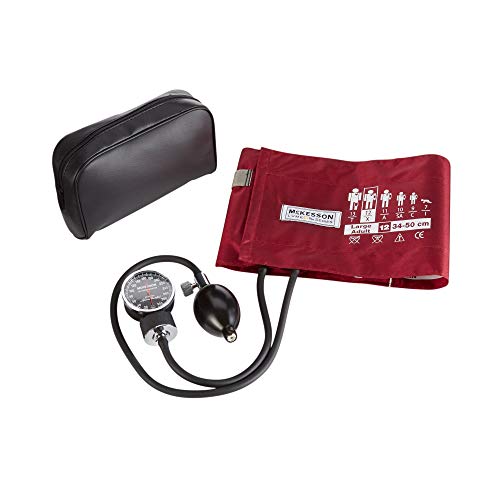 McKesson Aneroid Sphygmomanometer – Manual Blood Pressure Cuff Monitor with Carrying Case, Cuff 34-50 cm, Burgundy, 1 Count