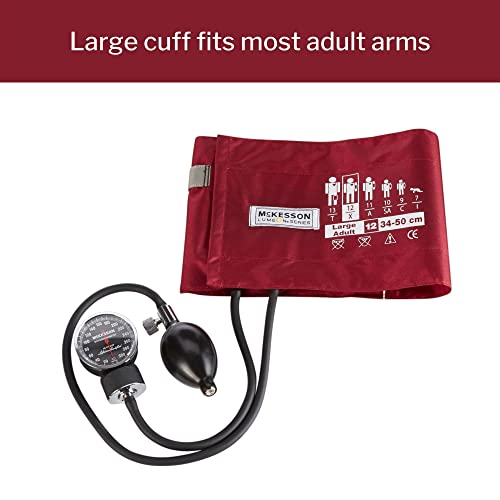 McKesson Aneroid Sphygmomanometer – Manual Blood Pressure Cuff Monitor with Carrying Case, Cuff 34-50 cm, Burgundy, 1 Count