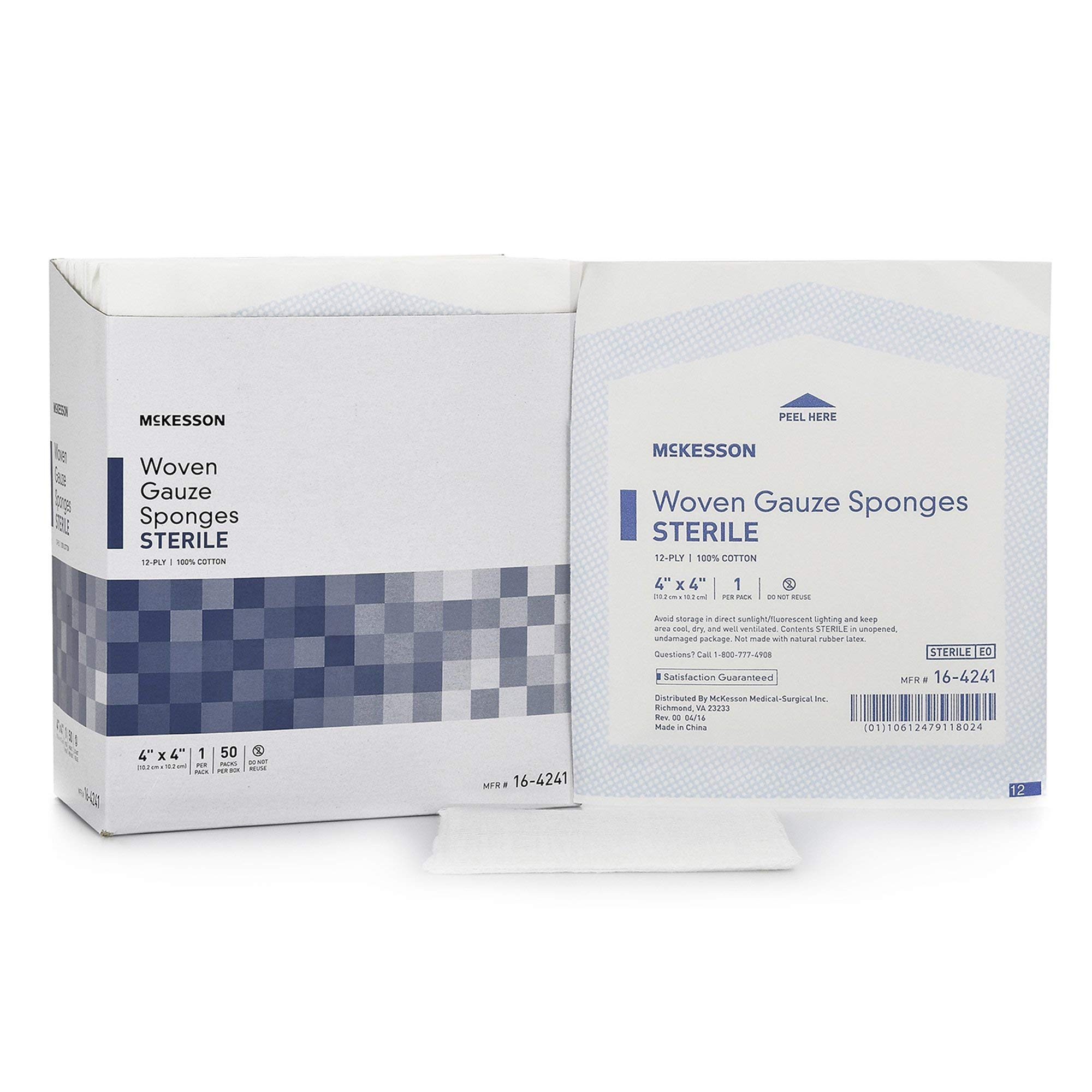 McKesson Woven Gauze Sponges, Sterile, 12-Ply, 100% Cotton, 4 in x 4 in, 50 per Pack, 1 Pack