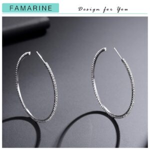 925 Sterling Silver 18K White Gold Plated Open C Hoops Earrings 2", Crystal Rhinestone Earring for Women