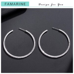 925 Sterling Silver 18K White Gold Plated Open C Hoops Earrings 2", Crystal Rhinestone Earring for Women