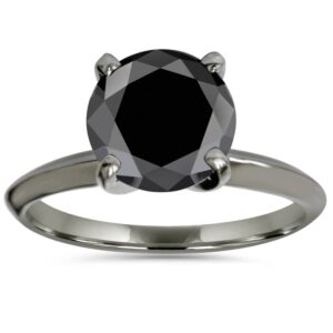 3ct Black Diamond Solitaire Engagement Ring 14K Black Gold - Size 7