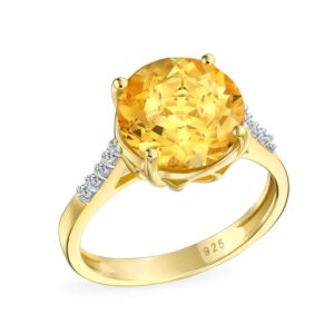 Classic 3CT Brilliant Oval Solitaire Gemstone Zircon Yellow Citrine Ring For Women 14K Gold Plated Silver November Birthstone