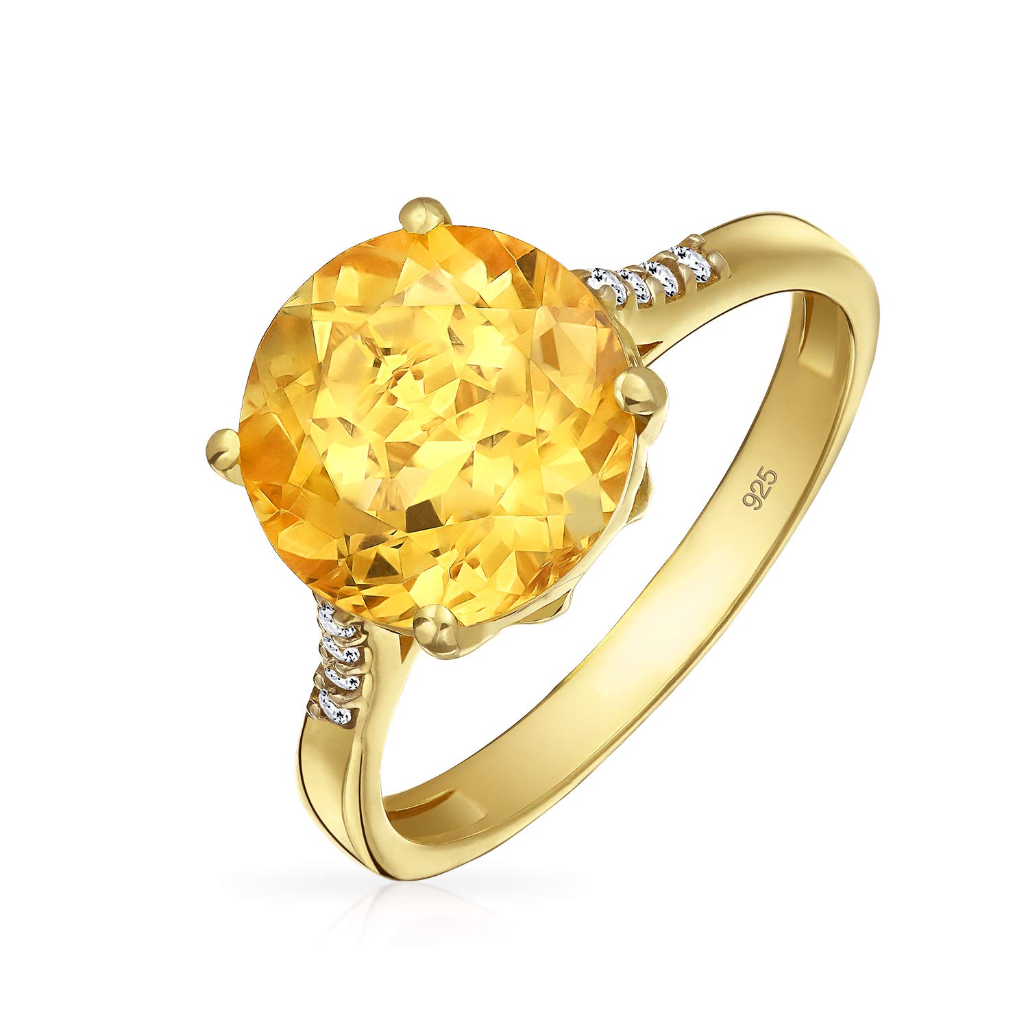 Classic 3CT Brilliant Oval Solitaire Gemstone Zircon Yellow Citrine Ring For Women 14K Gold Plated Silver November Birthstone