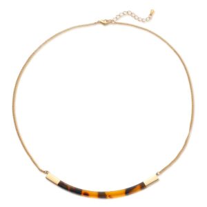 Tortoise Shell Collar Necklace, Tortoise Resin Curved Bar Pendant Thin Chain Necklace 17" for Women Lover Gift, Gold