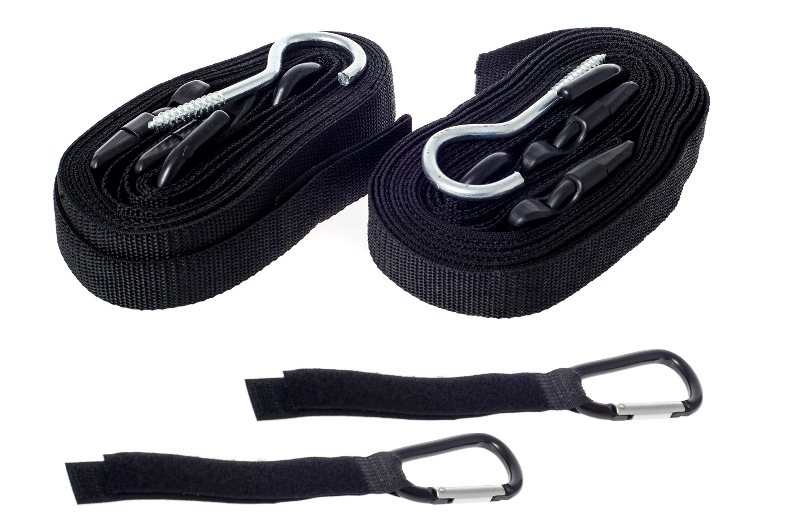 ZUJARA Double Kayak Storage Straps System Comes with 2 Carabiner Paddle Clips - Double Kayak Hanger, Alternative to Kayak Rack for Garage