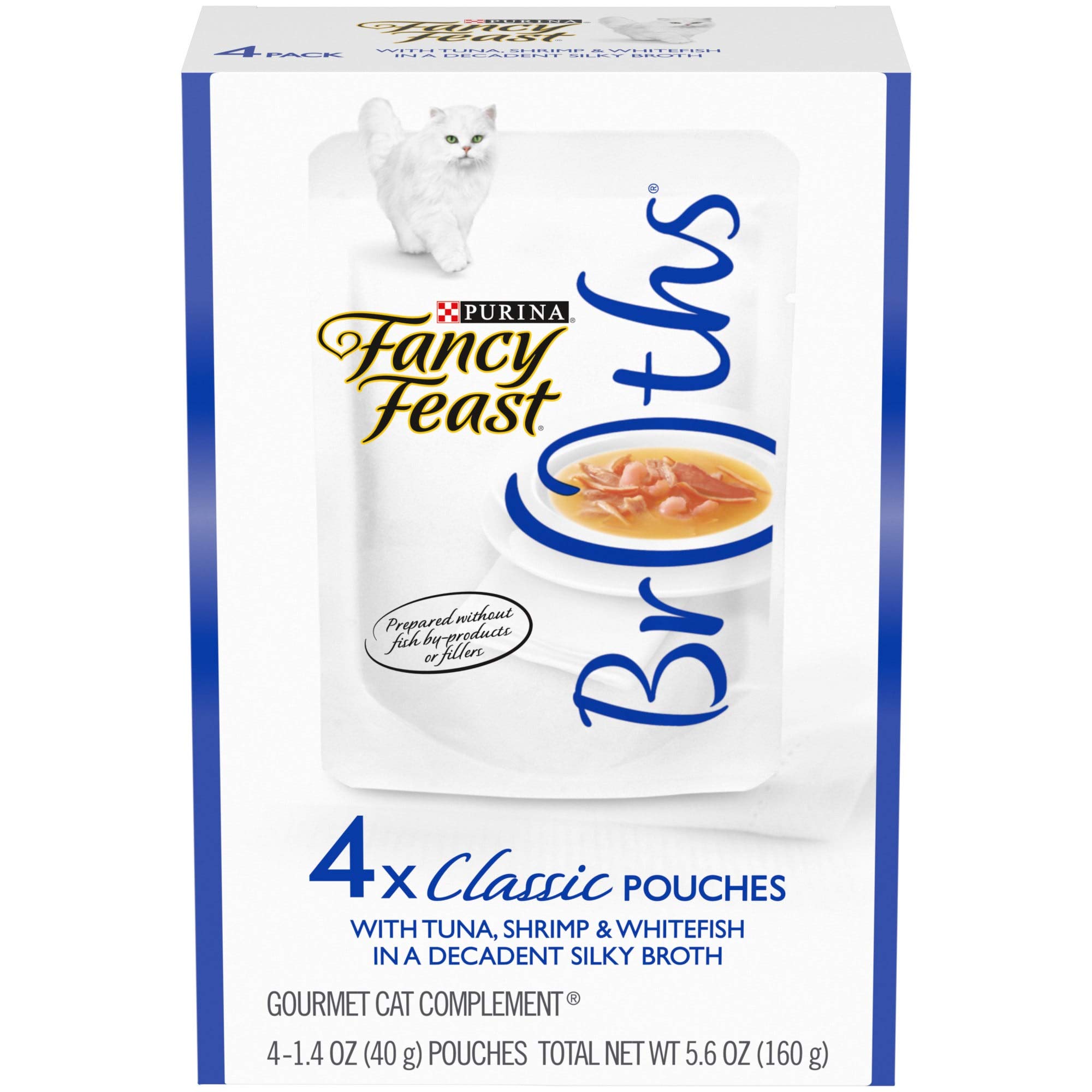 Purina Fancy Feast Broths with Tuna, Shrimp & Whitefish Wet Cat Food Complement Variety Pack, 1.4 oz., Count of 4