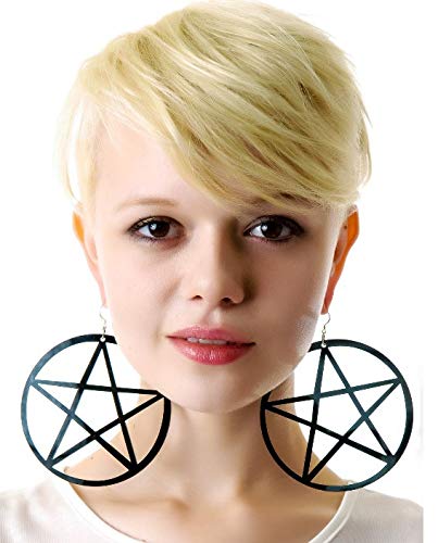 Large Black Pentagram Hoop Earrings for Women,Acrylic Hollow Stars Circular Earrings Bar Party Gifts