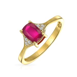 Personalized 2.34CT Genuine Gemstone Birthstones Zircon Accent Red Created Ruby Emerald Cut Cocktail Engagement Ring Yellow 14K Gold Plated .925 Sterling Silver Customizable