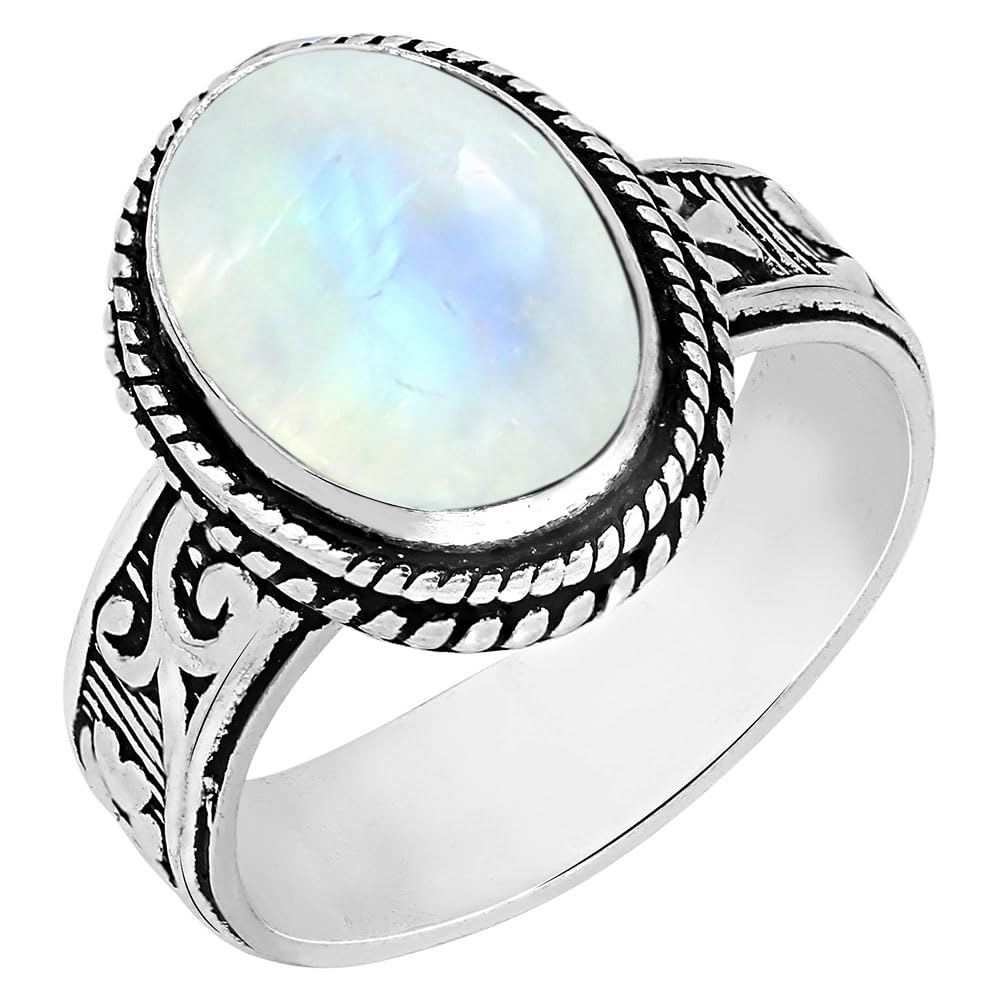 Moonstone Sterling Silver Plated Handmade Ring Ring Size 8 Sterling Silver Plated For Women, White Moon Stone June Birthstone Southwest Bohemian Jewelry Christmas Mother's Day Gifts For Her