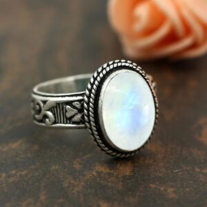 Moonstone Sterling Silver Plated Handmade Ring Ring Size 8 Sterling Silver Plated For Women, White Moon Stone June Birthstone Southwest Bohemian Jewelry Christmas Mother's Day Gifts For Her