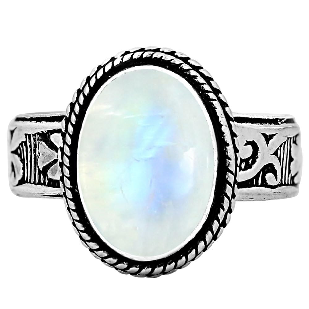 Moonstone Sterling Silver Plated Handmade Ring Ring Size 8 Sterling Silver Plated For Women, White Moon Stone June Birthstone Southwest Bohemian Jewelry Christmas Mother's Day Gifts For Her