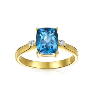 Personalized 3.17CT Genuine Gemstone Birthstones Zircon Accent London Blue Topaz Emerald Cut Engagement Ring Yellow 14K Gold Plated .925 Sterling Silver Customizable