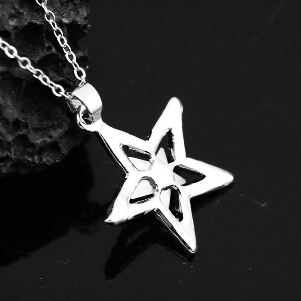 AILUOR Five-Pointed Star Sapphire Crystal Pendant Necklace, Fashion Silver Crystal Hollow Star Jewelry for Women (Blue)