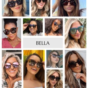 DIFF Bella Designer Square Oversized Sunglasses for Women UV400 Polarzied Protection w/giftable travel case, Amber Tortoise + Steel Gradient