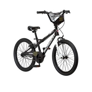 schwinn koen & elm bmx style kids bike in 20-inch wheels, with number plate, chain guard & kickstand, for boys & girls age 7-13 year old, no training wheels, black