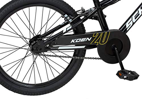 Schwinn Koen & Elm BMX Style Kids Bike in 20-Inch Wheels, With Number Plate, Chain Guard & Kickstand, For Boys & Girls Age 7-13 Year Old, No Training Wheels, Black