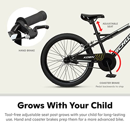 Schwinn Koen & Elm BMX Style Kids Bike in 20-Inch Wheels, With Number Plate, Chain Guard & Kickstand, For Boys & Girls Age 7-13 Year Old, No Training Wheels, Black